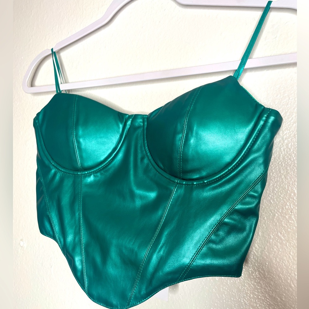🍒 Emerald Leather Corset Top NWT 🍒